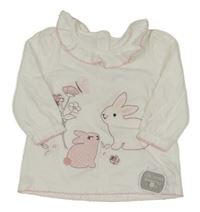 Nové - smetanové triko s králíčky a kytičkami a volánkem little nutmeg