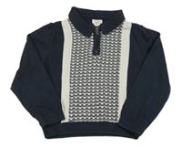 Tmavomodro-smetanovo-šedý svetr se vzorem a límečkem RIVER ISLAND