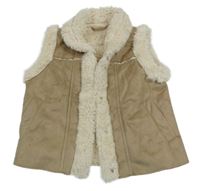 Hnědá semišová zateplená vesta s kožešinou F&F