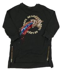 Černé teplákové oversize šaty s kometou z flitrů a nápisy Next