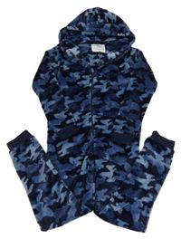 Modro-tmavomodrá army plyšová kombinéza s kapucí F&F