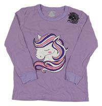 Fialové pyžamové triko s jednorožci