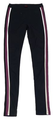 Tmavomodré tregínové kalhoty s nápisy a pruhy S. Oliver