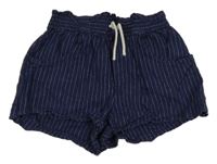 Tmavomodro-pruhované paper bag lněné kraťasy ZARA