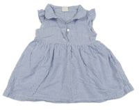 Modro-bílé pruhované krepové šaty s volánky a límečkem H&M