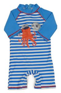 Modro-bílý pruhovaný UV overal s chobotnicí 