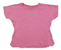 Růžové melírované funkční crop tričko s nápisem Decathlon