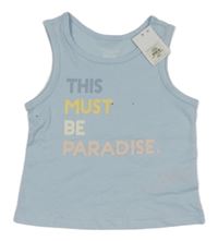 Nové - světlemodrý top s nápisy PRIMARK