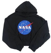 Černá crop mikina s logem NASA a kapucí H&M