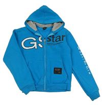 Modrá propínací mikina s nápisem a kapucí G-Star