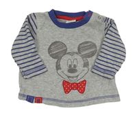 Šedo-modré triko s Mickeym a pruhy na rukávech Bhs