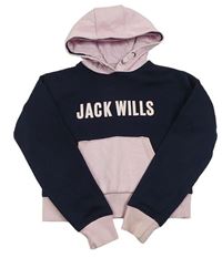 Tmavomodro-růžová crop mikina s nápisem a kapucí Jack Wills