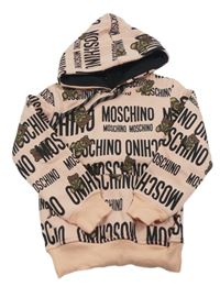 Růžová mikina s medvědy s nápisy a kapucí Moschino