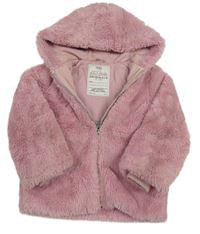Starorůžová kožešinová zateplená bunda s kapucí M&S