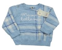 Nové - Světlemodrý melírovaný svetr s kostkovaným vzorem a nápisem zn. River Island