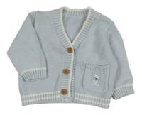 Světlemodrý propínací svetr s kapsou s medvědem Nutmeg