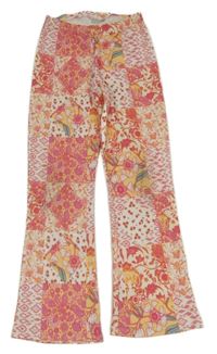 Smetanovo-růžové květované patchwork lehké kalhoty Matalan