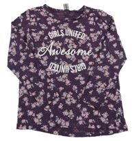 Tmavofialové květované triko s nápisem Dopodopo