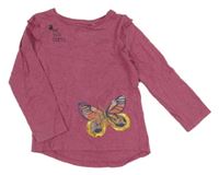 Vínové melírované triko s motýlem a volánky Nutmeg