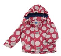 Fuchsiová puntíkatá šusťáková zateplená bunda s kapucí Pocopiano