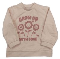 Růžová mikina s květinami a nápisem Dopodopo