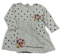 Šedé melírované puntíkaté bavlněné šaty se slony a všitým body Matalan