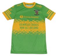 Zeleno-hořčicové sportovní tričko s potiskem a nápisem