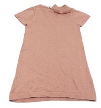 Růžové třpytivé svetrové šaty s mašlí H&M