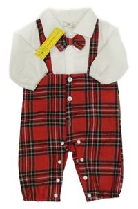 Nové - Bílo-červeno-černý overal s kostkovaným vzorem a motýlkem Shein