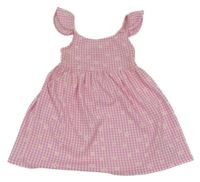 Růžovo-bílé kostkované šaty s květinami Primark