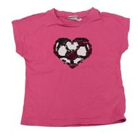 Fuchsiové tričko se srdcem s překlápěcími flitry Manguun