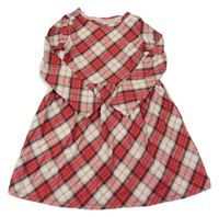 Béžovo-červeno-černé kostkované bavlněné šaty H&M
