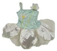 Mintovo-bílé sametové/tylové body s 3D květy 