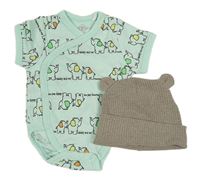 2 set - Minové zavinovací body se slony + béžová žebrovaná čepice s ušima 