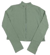 Khaki žebrované propínací crop triko River Island