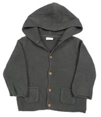 Tmavošedý propínací svetr s kapucí Next