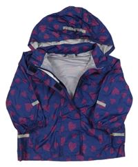 Tmavomodrá šusťáková nepromokavá bunda se srdíčky a kapucí Pocopiano