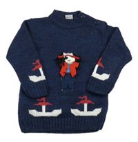 Tmavomodrý svetr s 3D pirátem 