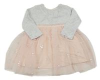 Šedo-růžové šaty s tylovou sukní Ergee