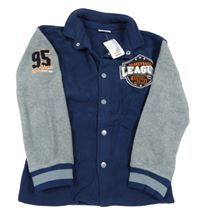 Nové - tmavomodro-šedá fleecová propínací mikina s nášivkou 