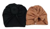 2x turbanová čepice - hnědá + černá 