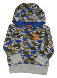Šedo-khaki-modrá mikina s dinosaury a kapucí Kiki&Koko