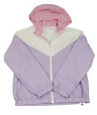 Nové - lila-bílá šusťáková jarní bunda s kapucí dunnes 