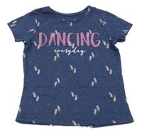 Tmavomodré vzorované tričko s nápisem Primark