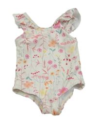 Nové - bílo-barevné květované jednodílné plavky George