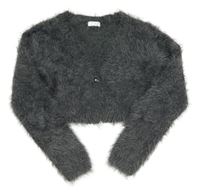 Tmavošedý chlupatý propínací crop svetr Next