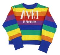 Barevná pruhovaná crop mikina s nápisem 