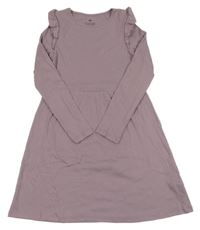 Pudrově fialové žebrované šaty s volánky H&M
