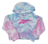 Růžovo-modrá batikovaná crop mikina s logem a kapucí Reebok