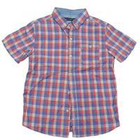 Šedo-červeno-modrá kostkovaná košile s kapsou